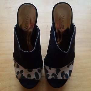 Leopard/black zipper heels